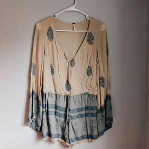Free People Janpath Blue & Tan Romper